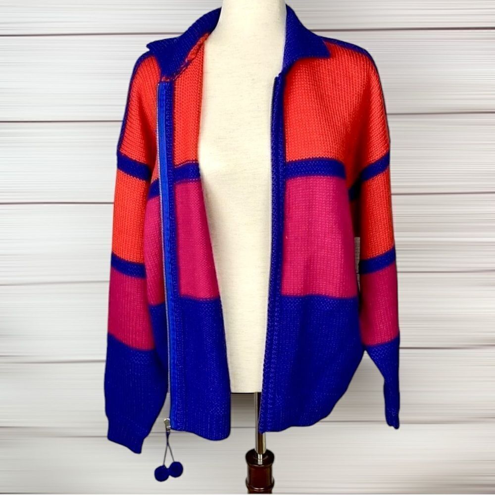 REGATTA SPORT Wool Zip Front Color-block Sweater Cardigan Knit Jacket size L